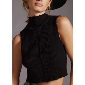 NWT T.La Ribbed Mock Neck Crop Top in Black